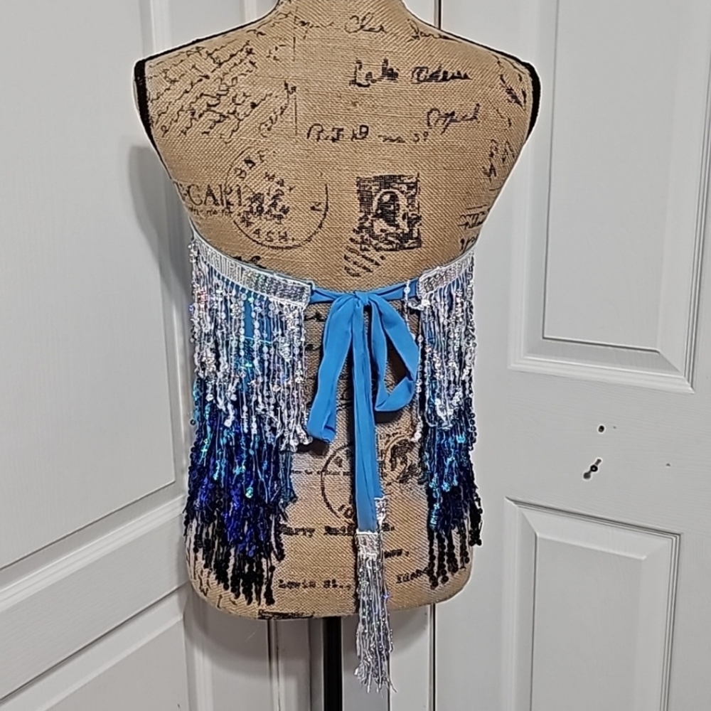 Layered Sequined Fringe Strapless Tie On Festival/Coverup/Party/Dance Top (OS) - Picture 5 of 11